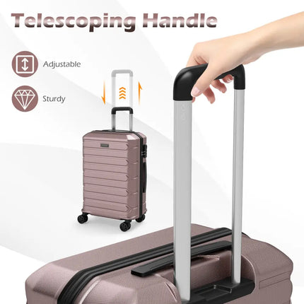 3-Piece Hardside Luggage Set Lightweight Hardside Suitcases with 8-Spinner Wheels-Pink - Pink - Camping