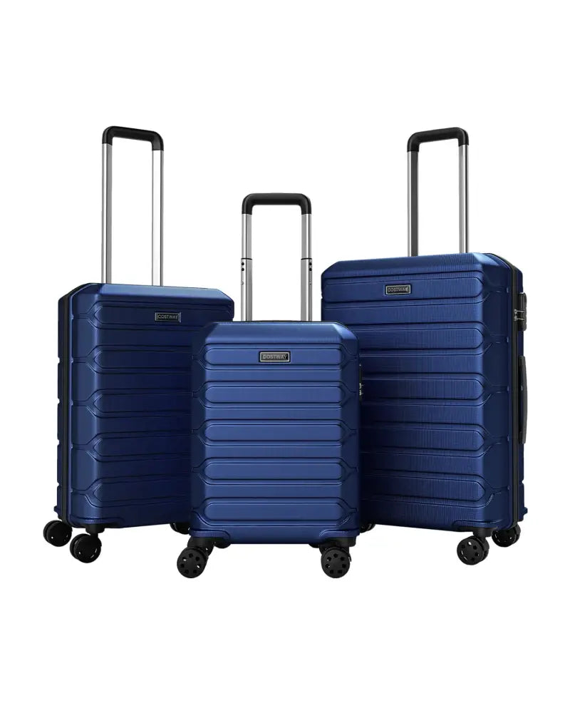 3-Piece Hardside Luggage Set Lightweight Hardside Suitcases with 8-Spinner Wheels-Navy - Navy - Camping