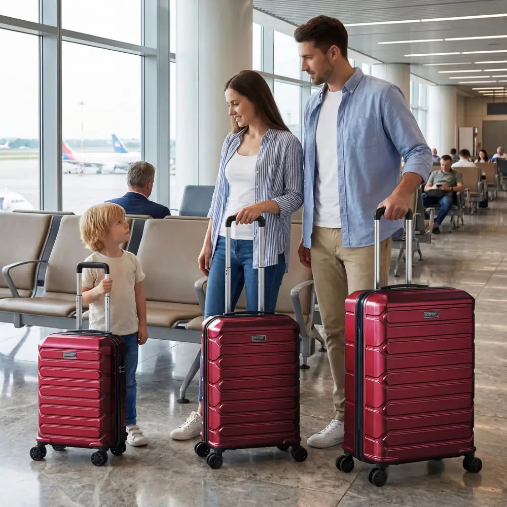 3-Piece Hardside Luggage Set Lightweight Hardside Suitcases with 8-Spinner Wheels-Red - Red - Camping