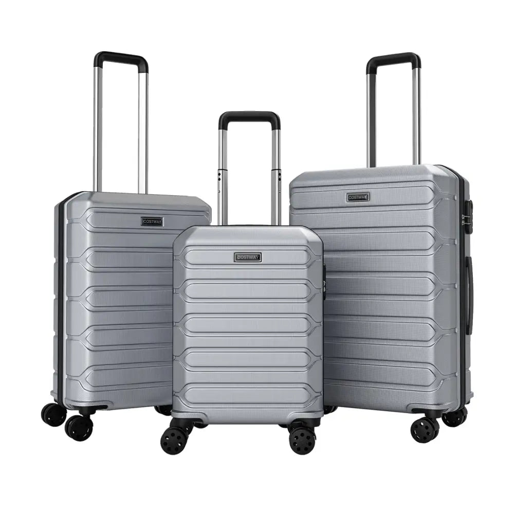 3-Piece Hardside Luggage Set Lightweight Hardside Suitcases with 8-Spinner Wheels-Grey - Gray - Camping