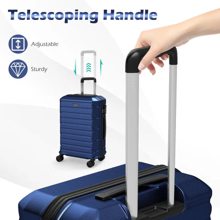 3-Piece Hardside Luggage Set Lightweight Hardside Suitcases with 8-Spinner Wheels-Navy - Navy - Camping