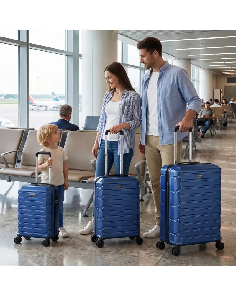 3-Piece Hardside Luggage Set Lightweight Hardside Suitcases with 8-Spinner Wheels-Navy - Navy - Camping
