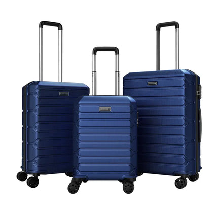3-Piece Hardside Luggage Set Lightweight Hardside Suitcases with 8-Spinner Wheels-Navy - Navy - Camping