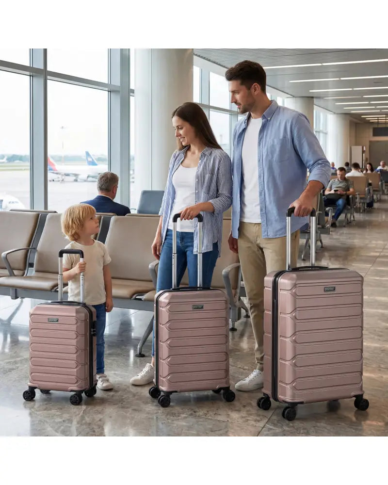 3-Piece Hardside Luggage Set Lightweight Hardside Suitcases with 8-Spinner Wheels-Pink - Pink - Camping