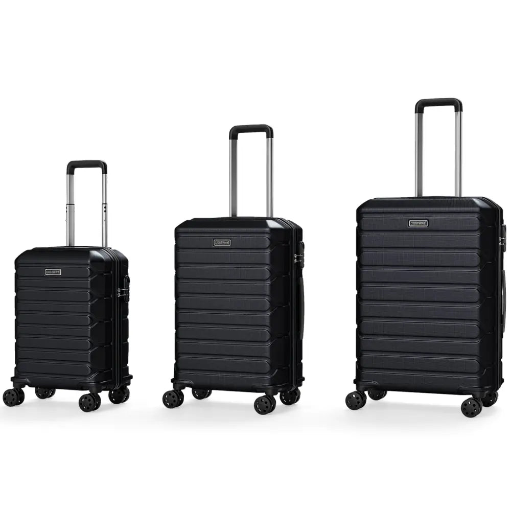 3-Piece Hardside Luggage Set Lightweight Hardside Suitcases with 8-Spinner Wheels-Black - Black - Camping