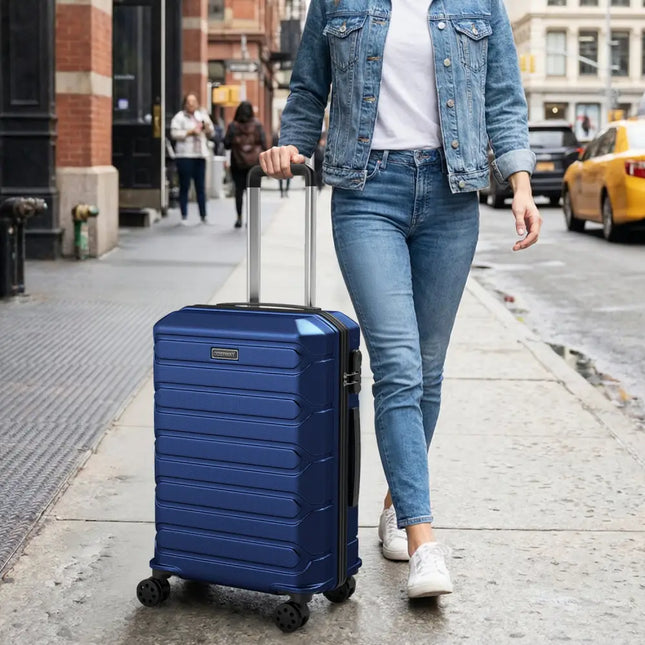 3-Piece Hardside Luggage Set Lightweight Hardside Suitcases with 8-Spinner Wheels-Navy - Navy - Camping