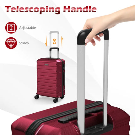 3-Piece Hardside Luggage Set Lightweight Hardside Suitcases with 8-Spinner Wheels-Red - Red - Camping