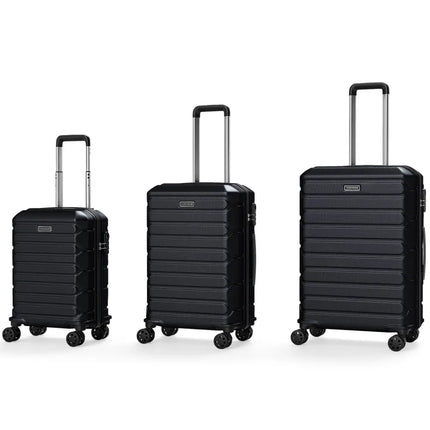 3-Piece Hardside Luggage Set Lightweight Hardside Suitcases with 8-Spinner Wheels-Black - Black - Camping