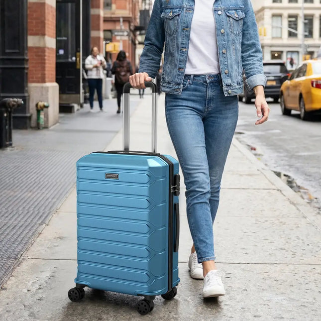 3-Piece Hardside Luggage Set Lightweight Hardside Suitcases with 8-Spinner Wheels-Blue - Blue - Camping