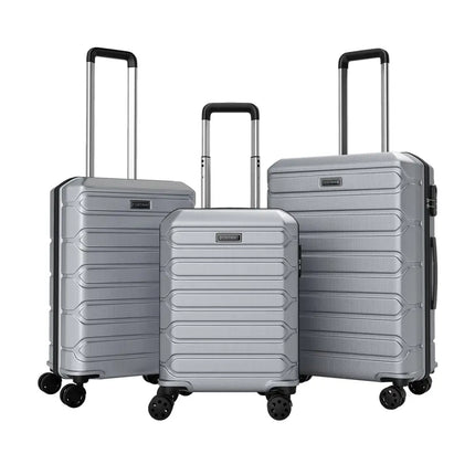 3-Piece Hardside Luggage Set Lightweight Hardside Suitcases with 8-Spinner Wheels-Grey - Gray - Camping