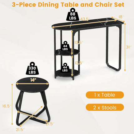 3-Piece Industrial Dining Table Set for Small Space-Black Costway