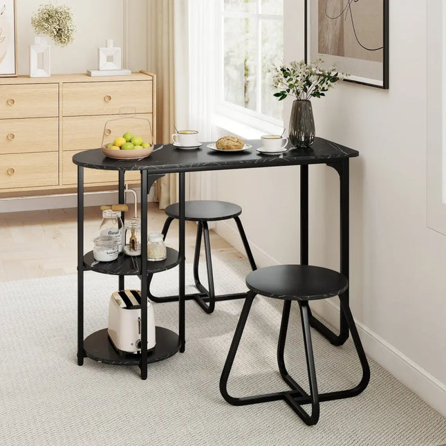 3-Piece Industrial Dining Table Set for Small Space-Black Costway