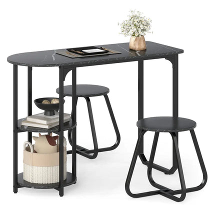 3-Piece Industrial Dining Table Set for Small Space-Black Costway