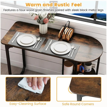 3-Piece Industrial Dining Table Set for Small Space-Rustic Brown Costway
