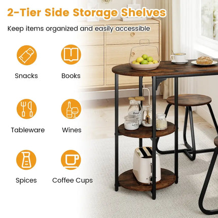 3-Piece Industrial Dining Table Set for Small Space-Rustic Brown Costway