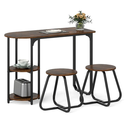 3-Piece Industrial Dining Table Set for Small Space-Rustic Brown Costway