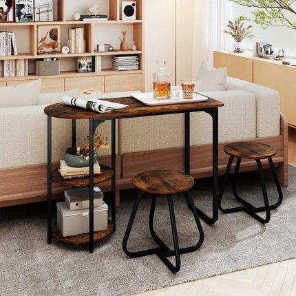 3-Piece Industrial Dining Table Set for Small Space-Rustic Brown Costway