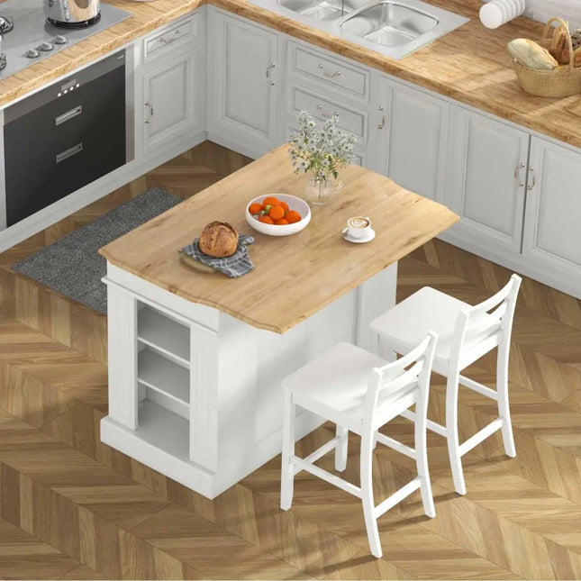 3-Piece Kitchen Furniture Set: Kitchen Island + 2 Bar Stools + Narrow Storage Cart Costway