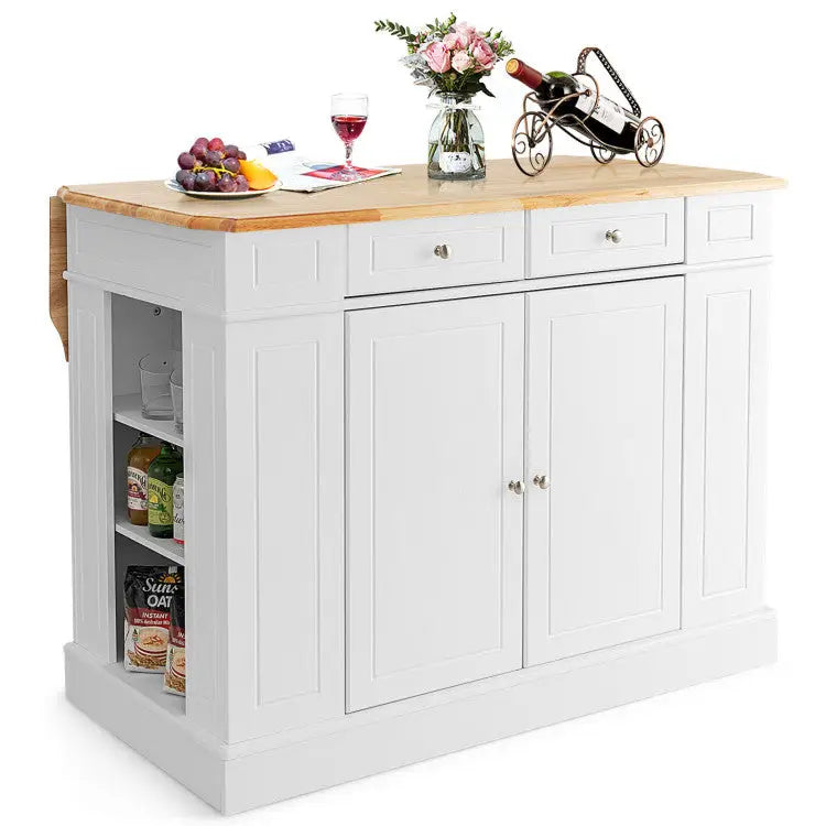 3-Piece Kitchen Furniture Set: Kitchen Island + 2 Bar Stools + Narrow Storage Cart - White - Kitchen & Dining