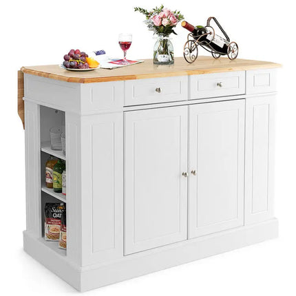 3-Piece Kitchen Furniture Set: Kitchen Island + 2 Bar Stools + Narrow Storage Cart Costway