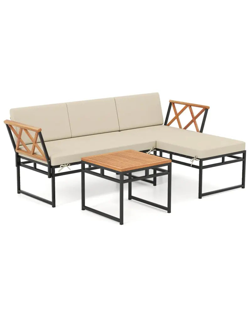 3-Piece L-Shaped Patio Furniture Set for Porch Backyard and Poolside-Beige - Beige - Patio Conversation Sets
