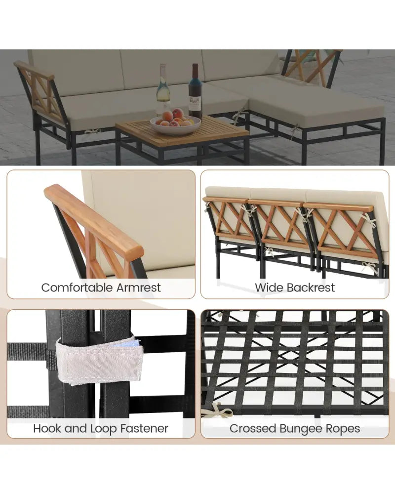 3-Piece L-Shaped Patio Furniture Set for Porch Backyard and Poolside-Beige - Beige - Patio Conversation Sets