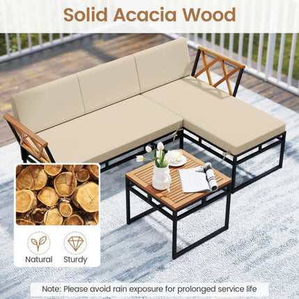 3-Piece L-Shaped Patio Furniture Set for Porch Backyard and Poolside-Beige - Beige - Patio Conversation Sets