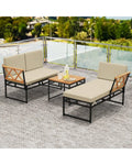 3-Piece L-Shaped Patio Furniture Set for Porch Backyard and Poolside-Beige - Beige - Patio Conversation Sets