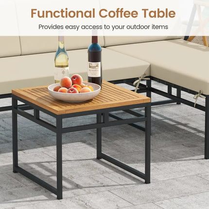 3-Piece L-Shaped Patio Furniture Set for Porch Backyard and Poolside-Beige - Beige - Patio Conversation Sets