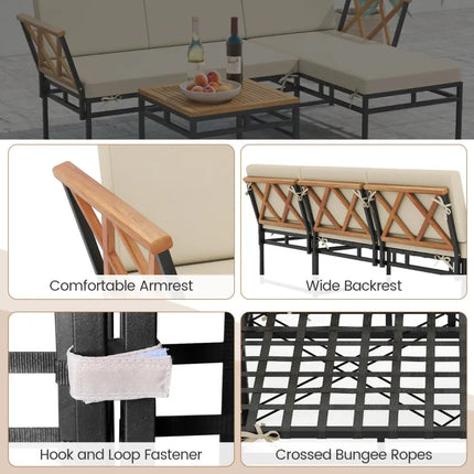 3-Piece L-Shaped Patio Furniture Set for Porch Backyard and Poolside-Beige - Beige - Patio Conversation Sets