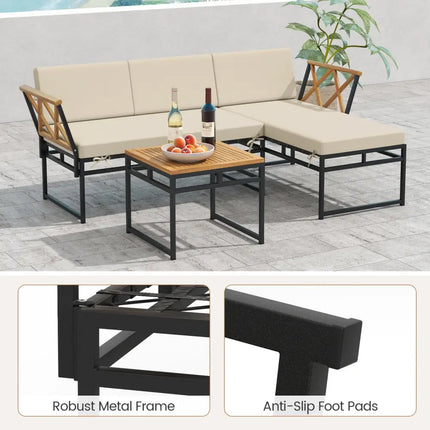 3-Piece L-Shaped Patio Furniture Set for Porch Backyard and Poolside-Beige - Beige - Patio Conversation Sets