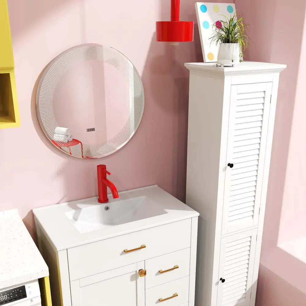 3-Piece Laundry room Bundle: Single Bathroom Vanity + Tall Bathroom Floor Cabinet + 2.6 Cu.ft Compact Portable Clothes