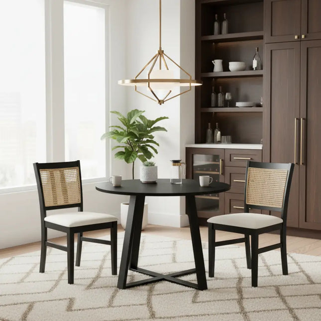 3-Piece Mid-Century Dining Set with 36 Round Pedestal Table and 2 Farmhouse Rattan Dining Chairs Costway