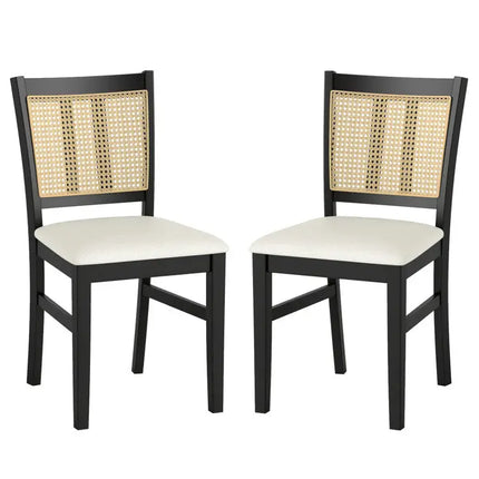 3-Piece Mid-Century Dining Set with 36 Round Pedestal Table and 2 Farmhouse Rattan Dining Chairs Costway