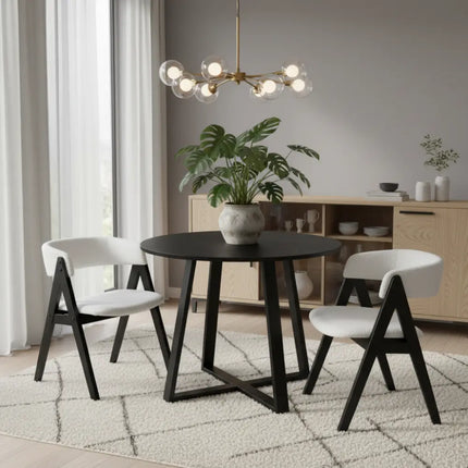 3-Piece Mid-Century Dining Set with 36 Round Pedestal Table and 2 Sherpa Upholstered Chairs Costway
