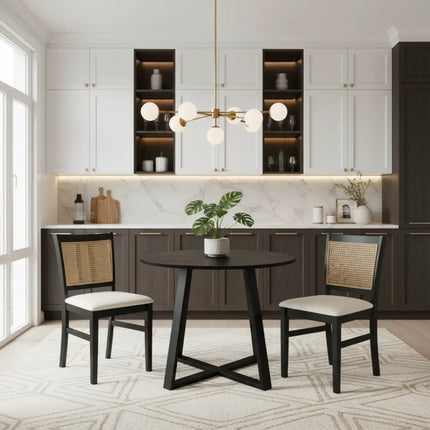 3-Piece Mid-Century Dining Set with 36 Round Pedestal Table and 2 Farmhouse Rattan Dining Chairs Costway