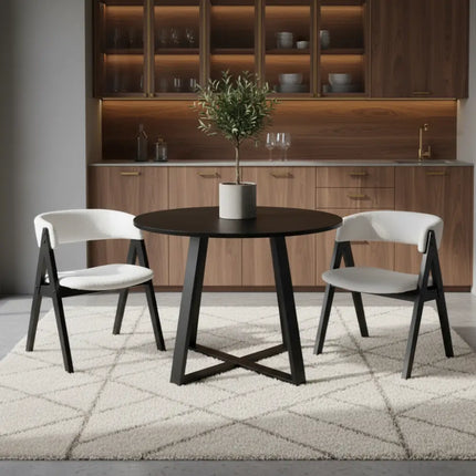 3-Piece Mid-Century Dining Set with 36 Round Pedestal Table and 2 Sherpa Upholstered Chairs Costway