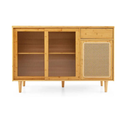 3-Piece Modern Dining Room Set: Wooden Dining Chairs + Bamboo Sideboard Cabinet + Tall Storage Cabinet Costway