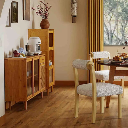 3-Piece Modern Dining Room Set: Wooden Dining Chairs + Bamboo Sideboard Cabinet + Tall Storage Cabinet Costway