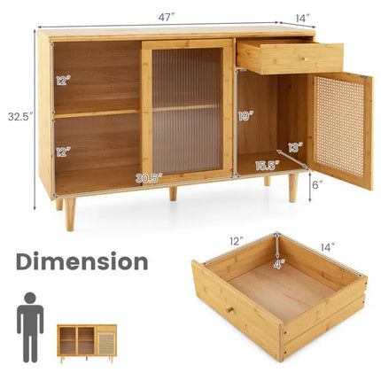 3-Piece Modern Dining Room Set: Wooden Dining Chairs + Bamboo Sideboard Cabinet + Tall Storage Cabinet Costway