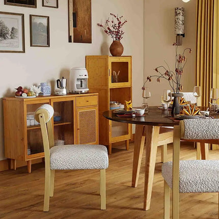 3-Piece Modern Dining Room Set: Wooden Dining Chairs + Bamboo Sideboard Cabinet + Tall Storage Cabinet Costway