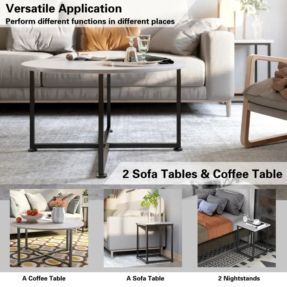 3-Piece Modern Faux Marble Coffee Table Set for Living Room-Gray - Gray - Coffee Tables