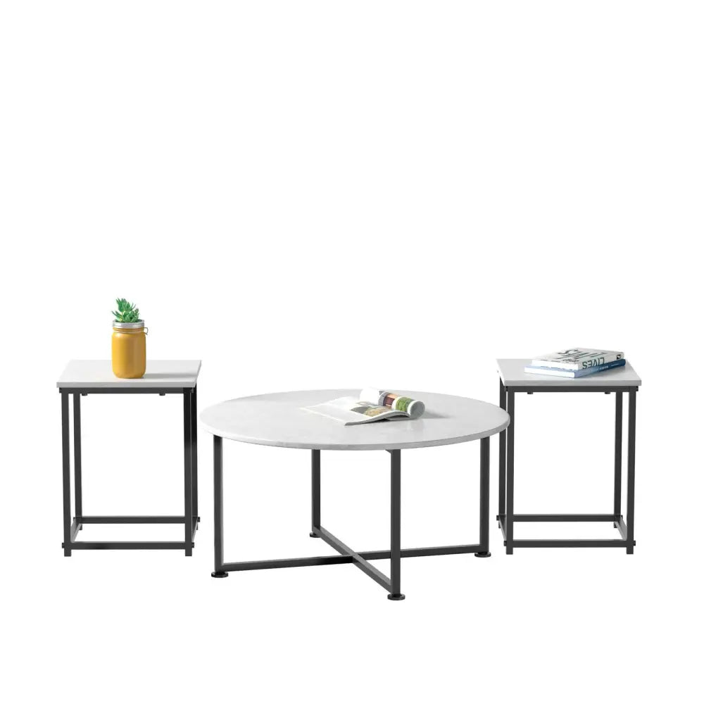 3-Piece Modern Faux Marble Coffee Table Set for Living Room-Gray - Gray - Coffee Tables