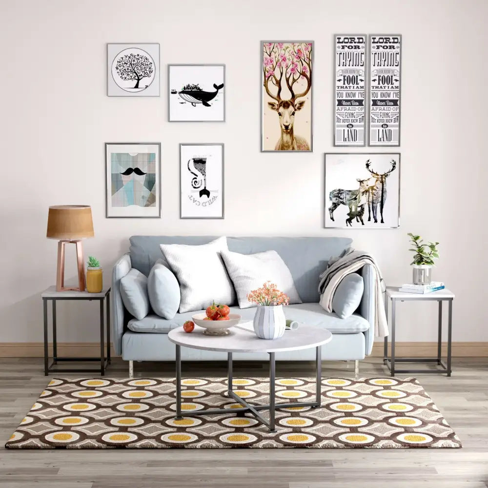 3-Piece Modern Faux Marble Coffee Table Set for Living Room-Gray - Gray - Coffee Tables