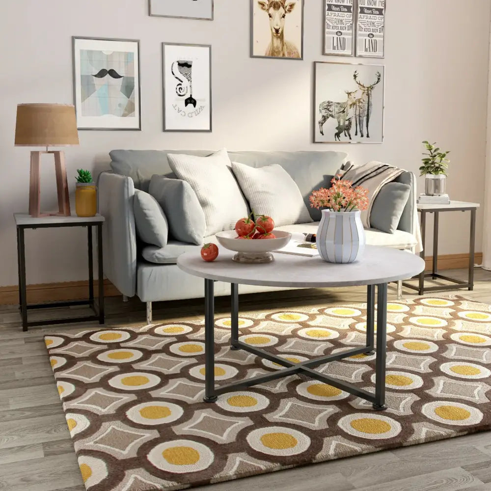 3-Piece Modern Faux Marble Coffee Table Set for Living Room-Gray - Gray - Coffee Tables