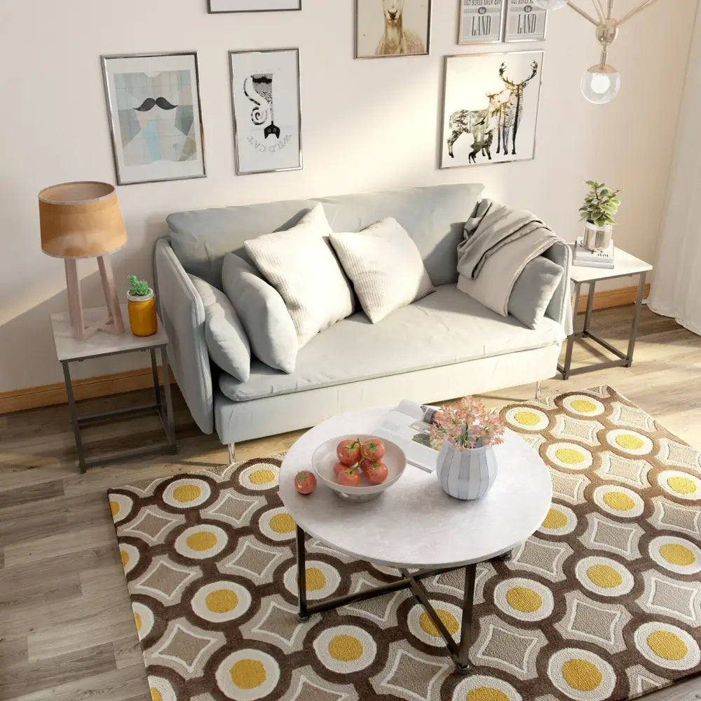 3-Piece Modern Faux Marble Coffee Table Set for Living Room-Gray - Gray - Coffee Tables