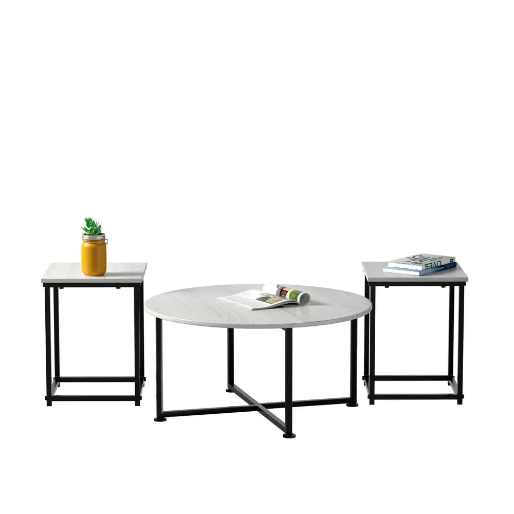 3-Piece Modern Faux Marble Coffee Table Set for Living Room-Natural - Natural - Coffee Tables