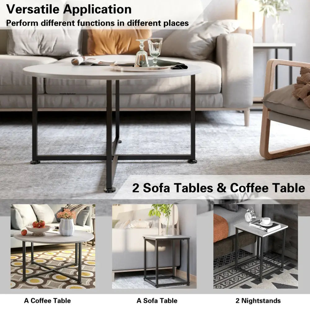 3-Piece Modern Faux Marble Coffee Table Set for Living Room-Natural - Natural - Coffee Tables
