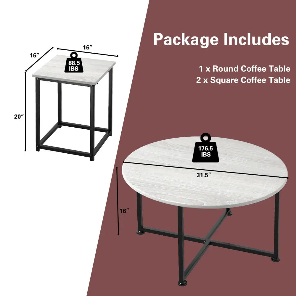 3-Piece Modern Faux Marble Coffee Table Set for Living Room-Natural - Natural - Coffee Tables