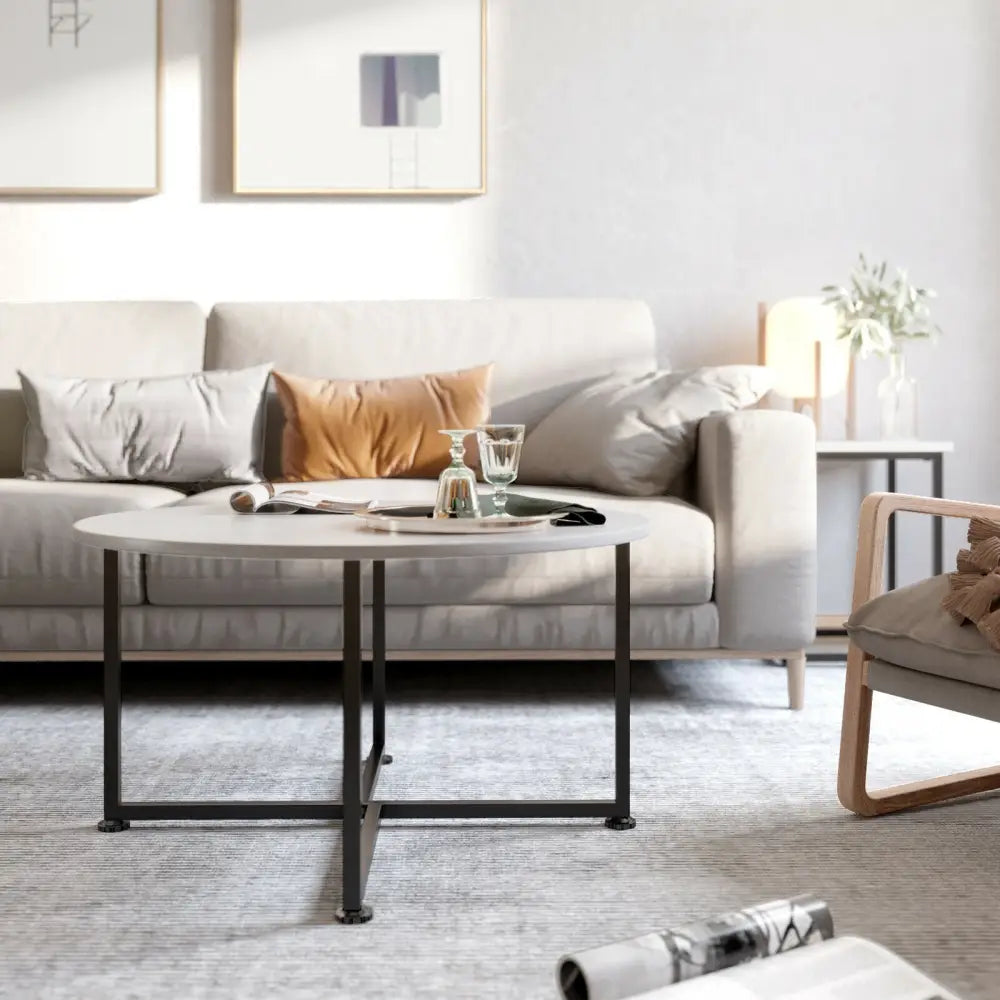 3-Piece Modern Faux Marble Coffee Table Set for Living Room-Natural - Natural - Coffee Tables
